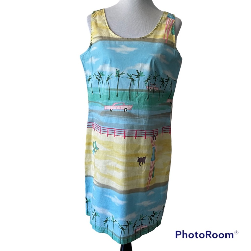 Weekend Traffic sleeveless beach print cool breathable cotton sheath dress Sz L
